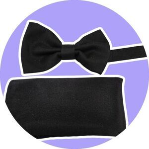 Kids Black Bow Tie and Pocket Square Set